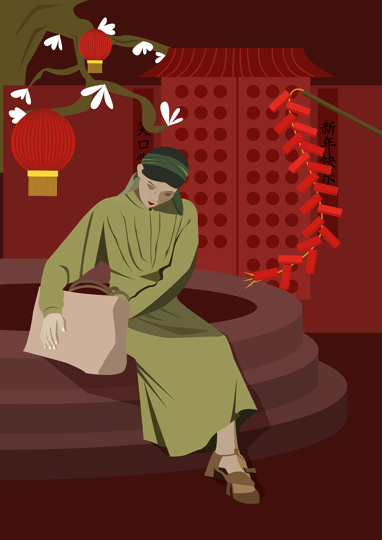 中式复古风格人物插画