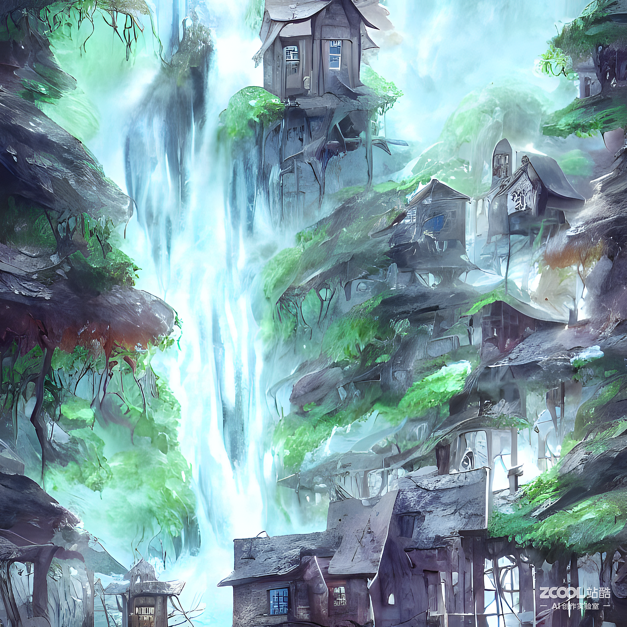 #AI创作实验室#藏在秘境深处的超自然村庄