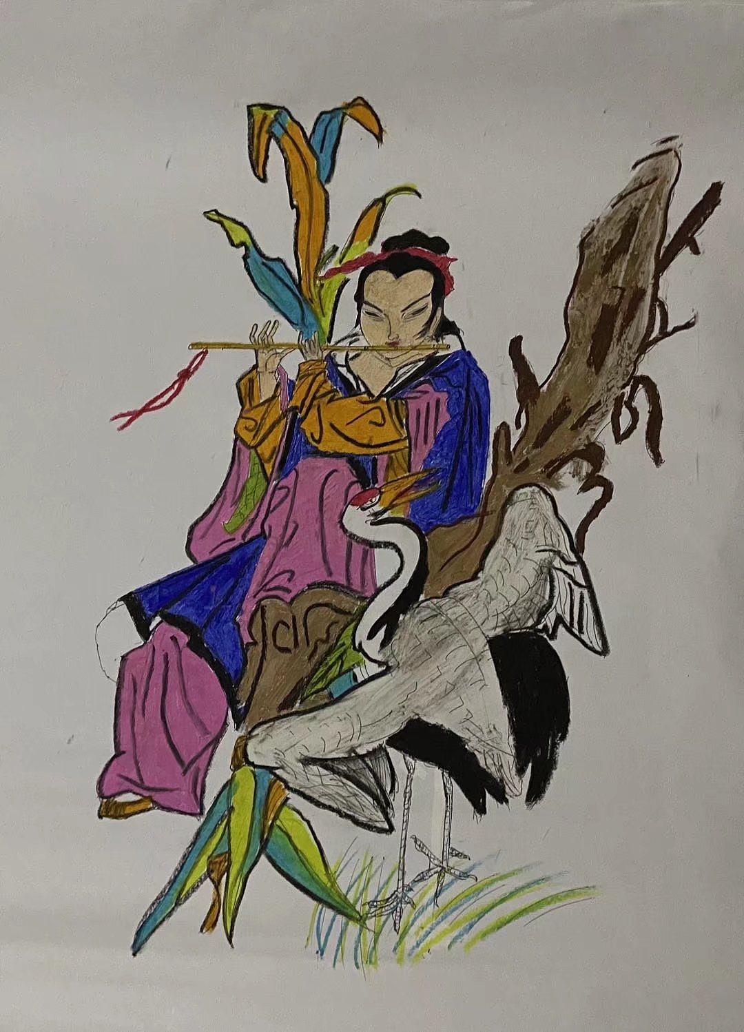 八仙~(中性笔,蜡笔画,2021年,临摹画)