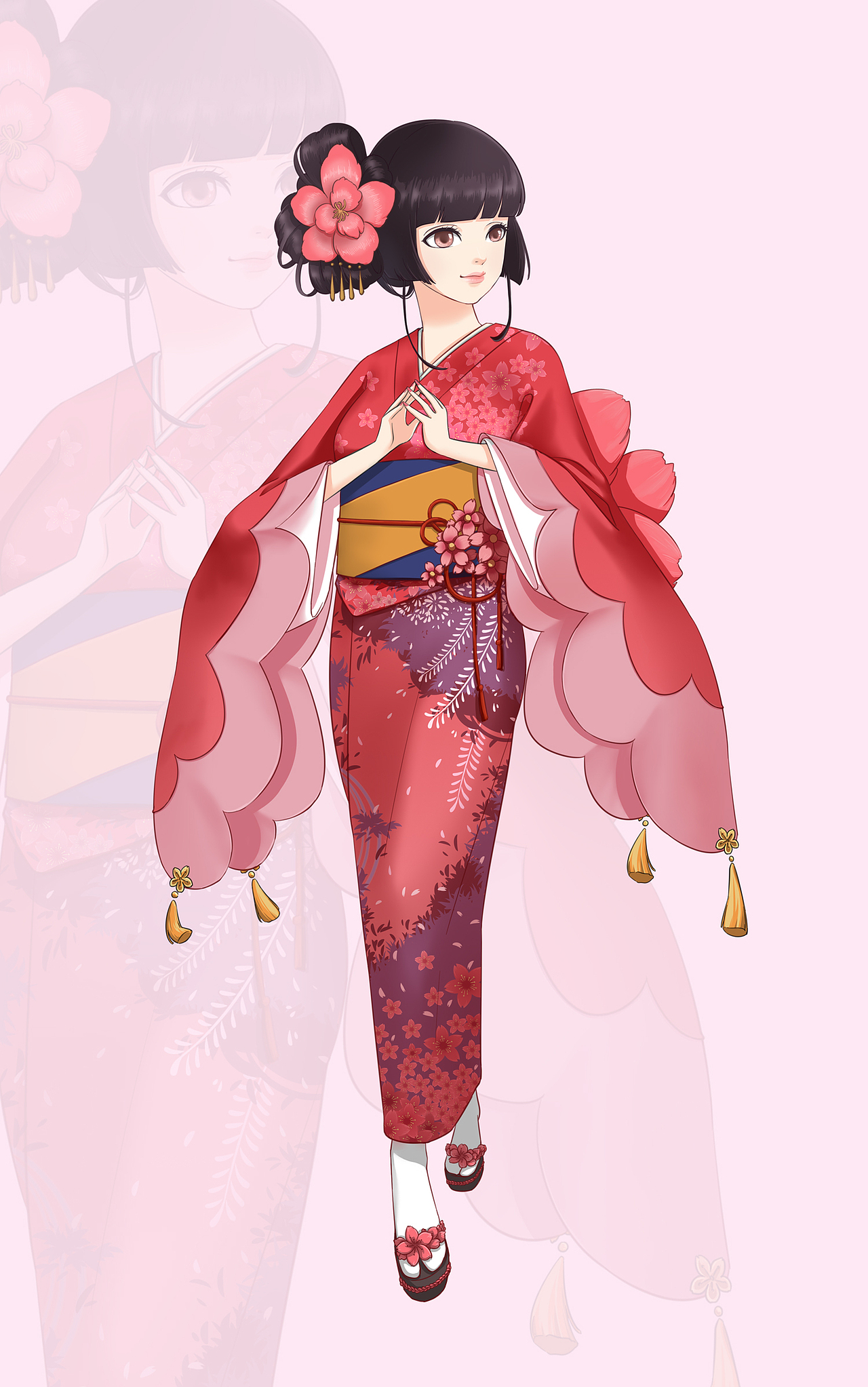 原创作品插画创作习作阴阳师樱花妖浴衣和风