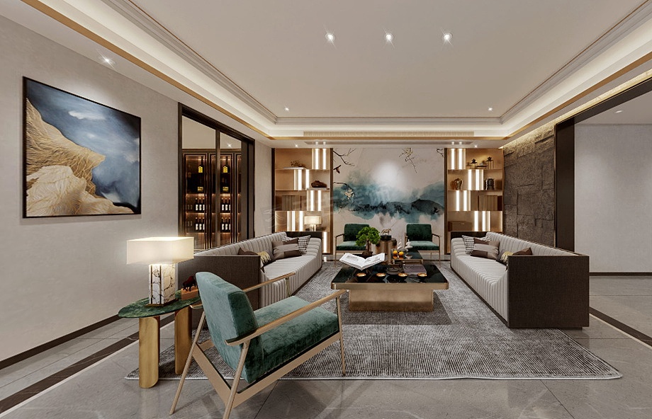 庆隆高尔夫云溪苑别墅装修,新中式轻奢混搭风设计图