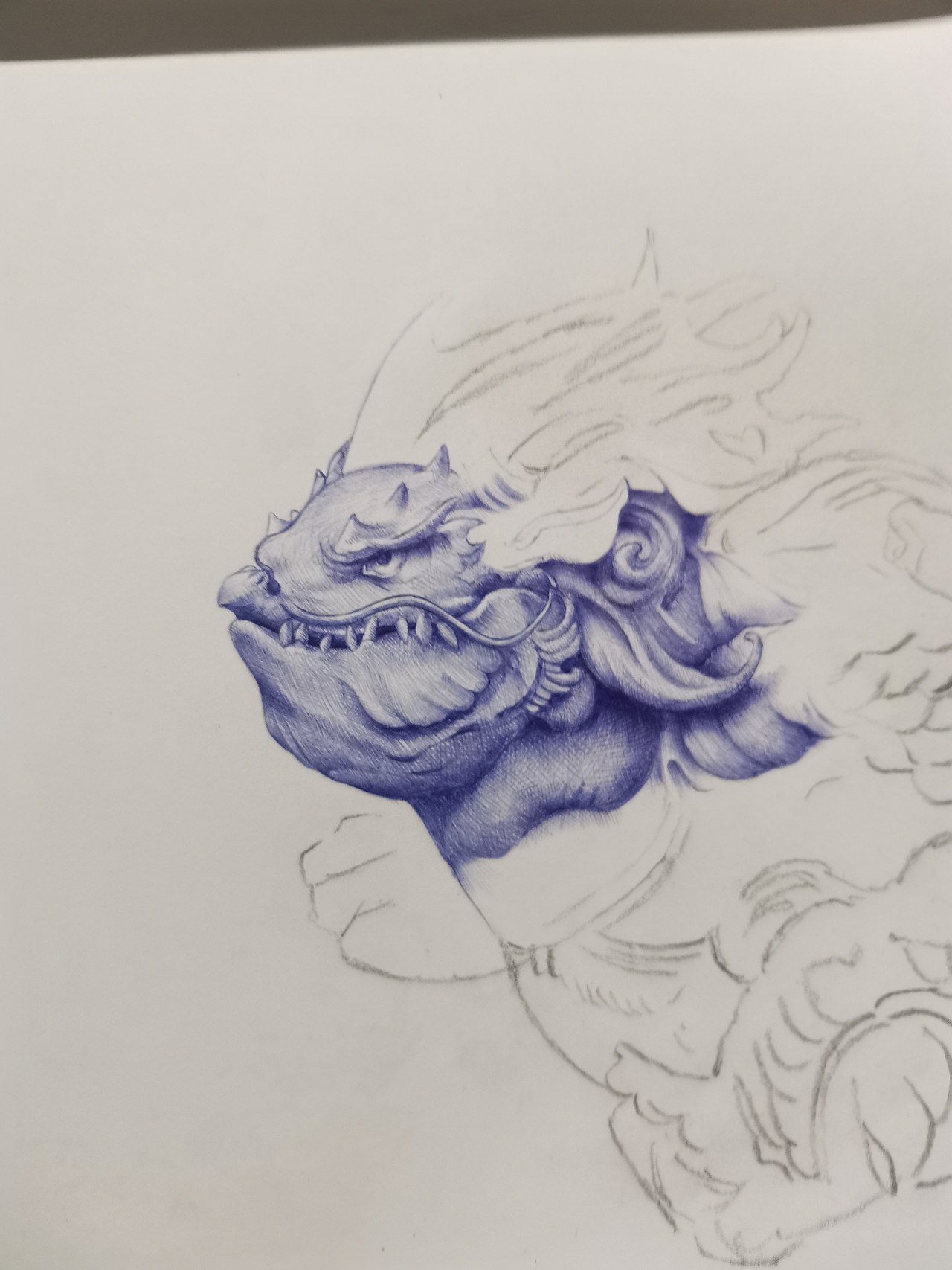 圆珠笔画貔貅.