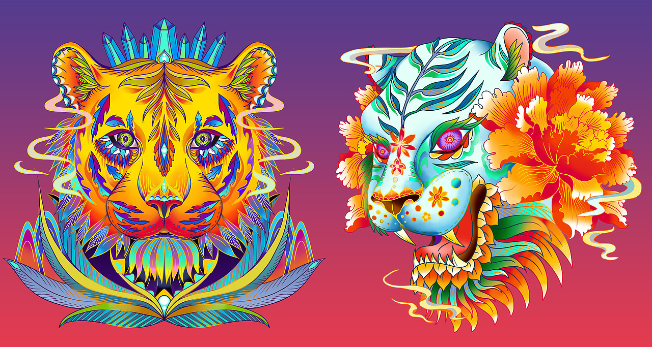 虎年迎鸿运虎啸生风插画