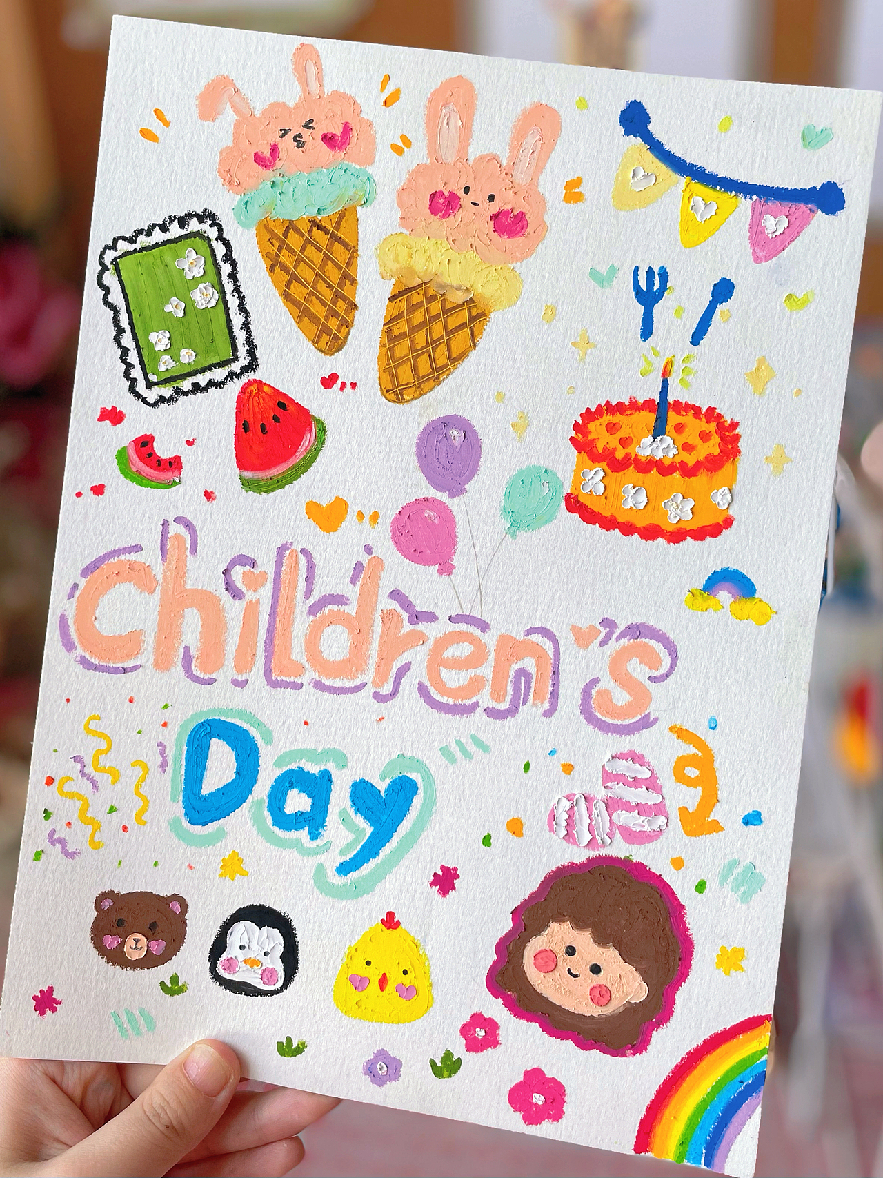 油画棒涂鸦•六一贺卡