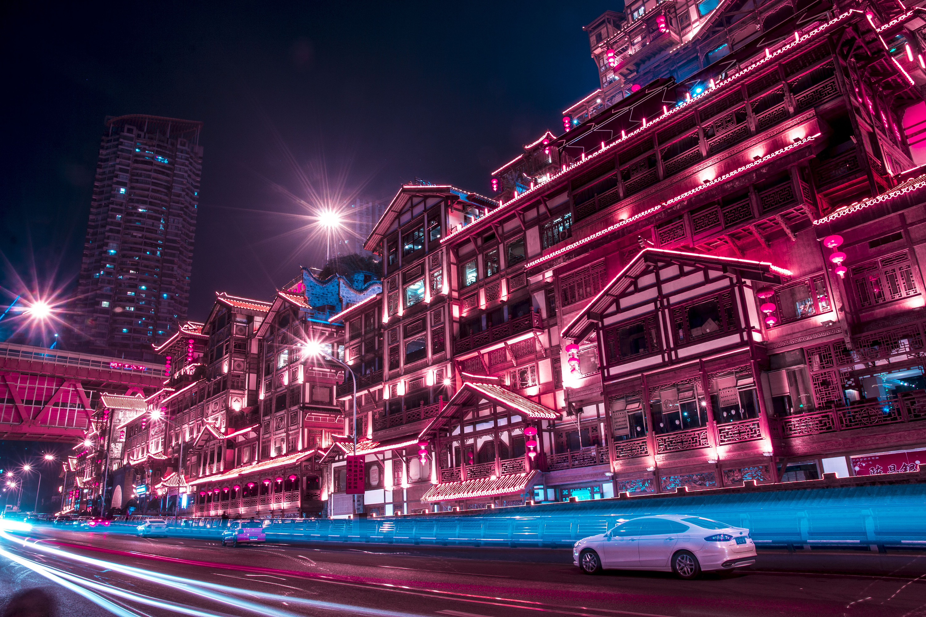 重庆洪崖洞夜景冷暖色调