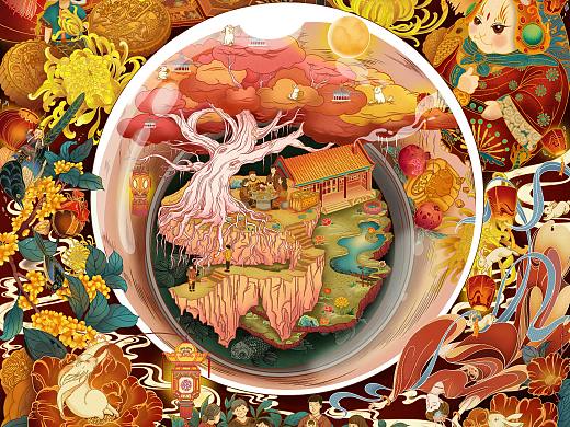 ［花好月圆］国风插画-包装插图-中秋节