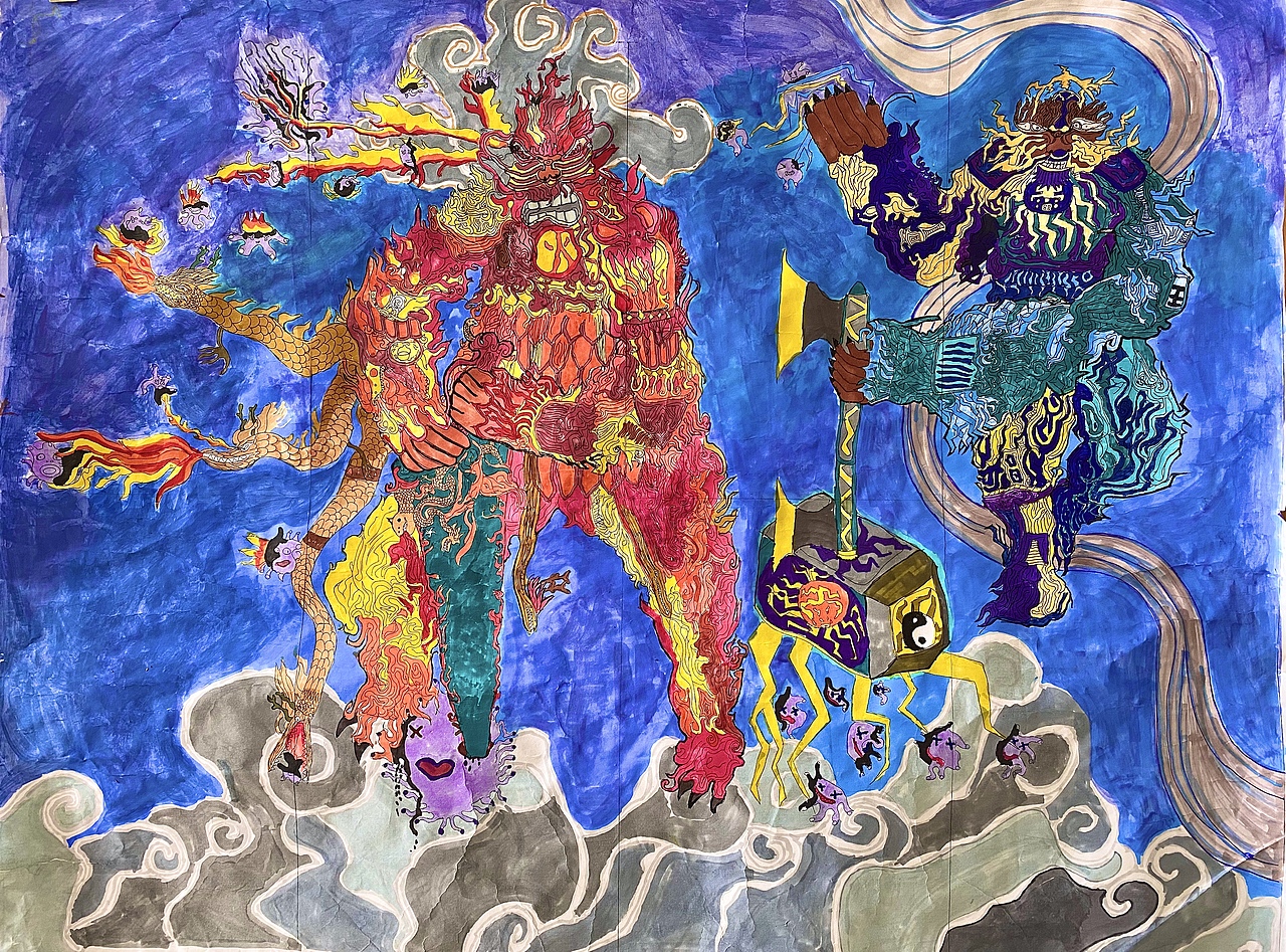 火神雷神大战新型冠状病毒|插画|创作习作|洵爷_原创作品-站酷zcool