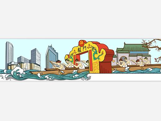 五人龙舟/五人飞艇 文化插画