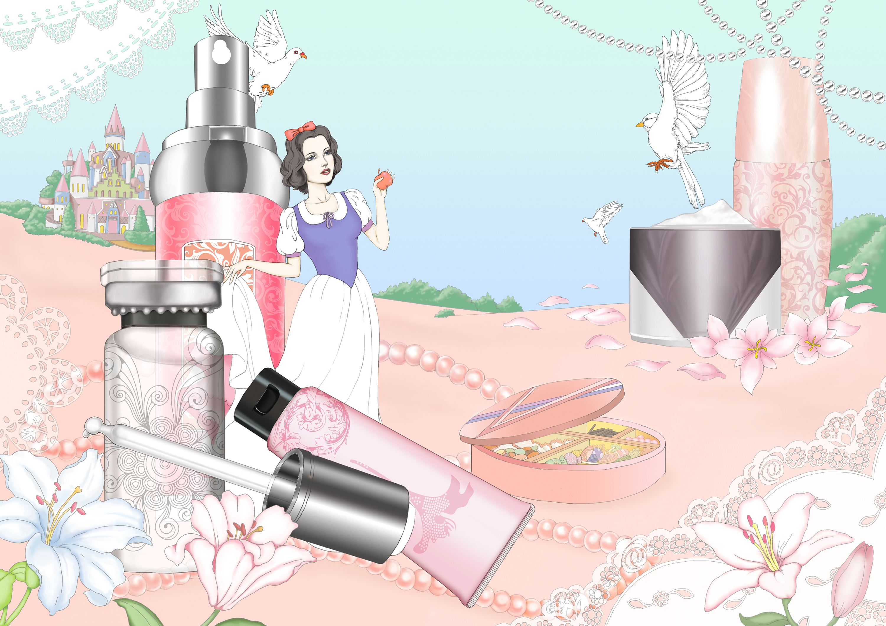 时尚杂志化妆品内页插图|插画|商业插画|面瘫的摩羯a - 原创作品