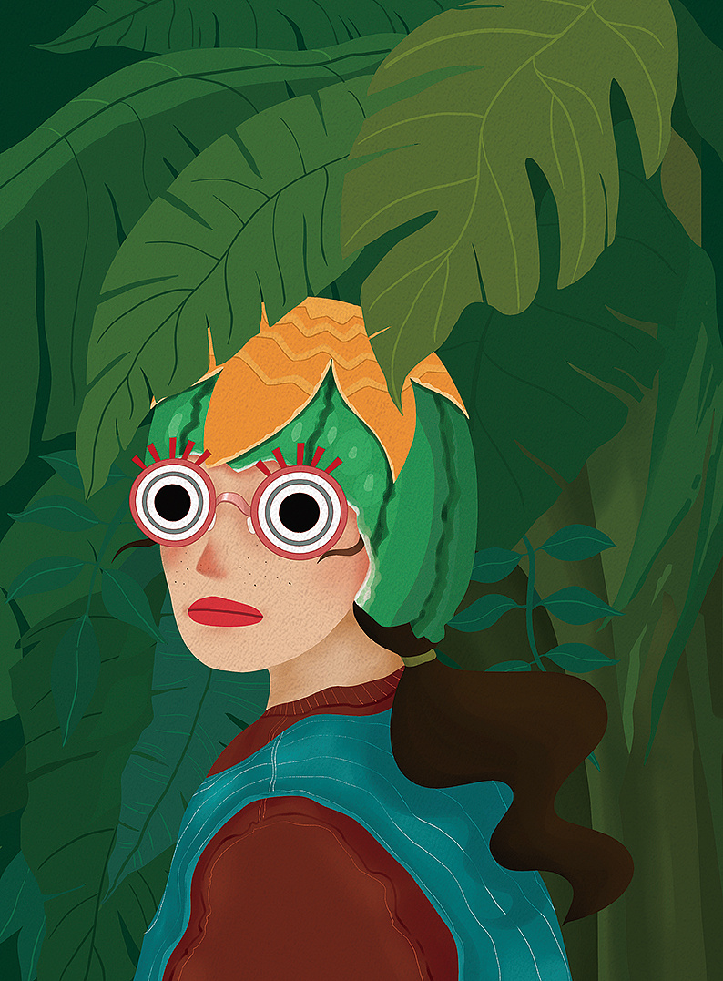 一组墨绿色的插画练习