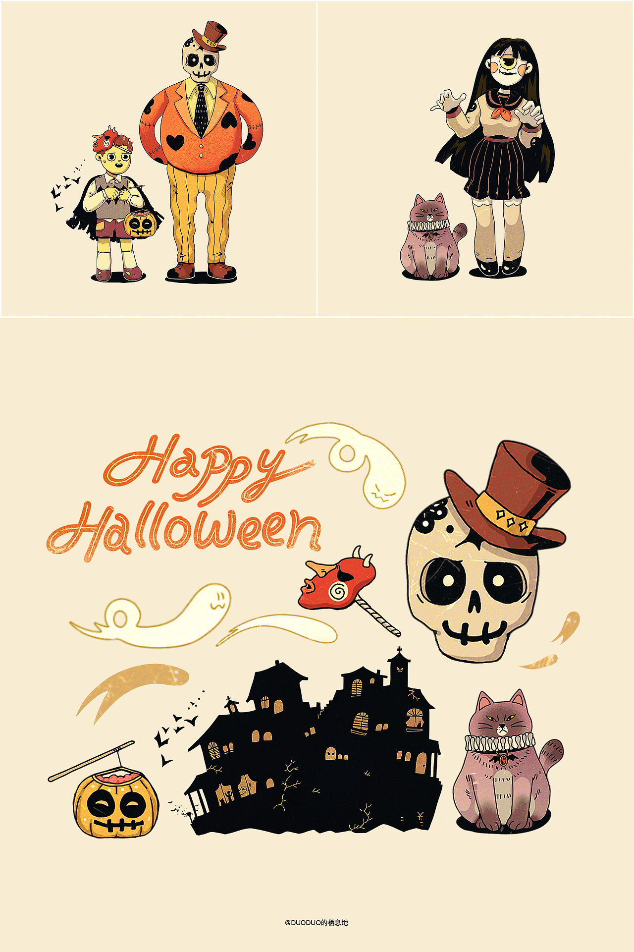 【合辑】万圣节美式复古插画&贴纸元素展示（图ZMjgxMzI1Mzk2） - 商业插画 - 站酷设计师DUODUO的栖息地原创素材 - 站酷ZCOOL