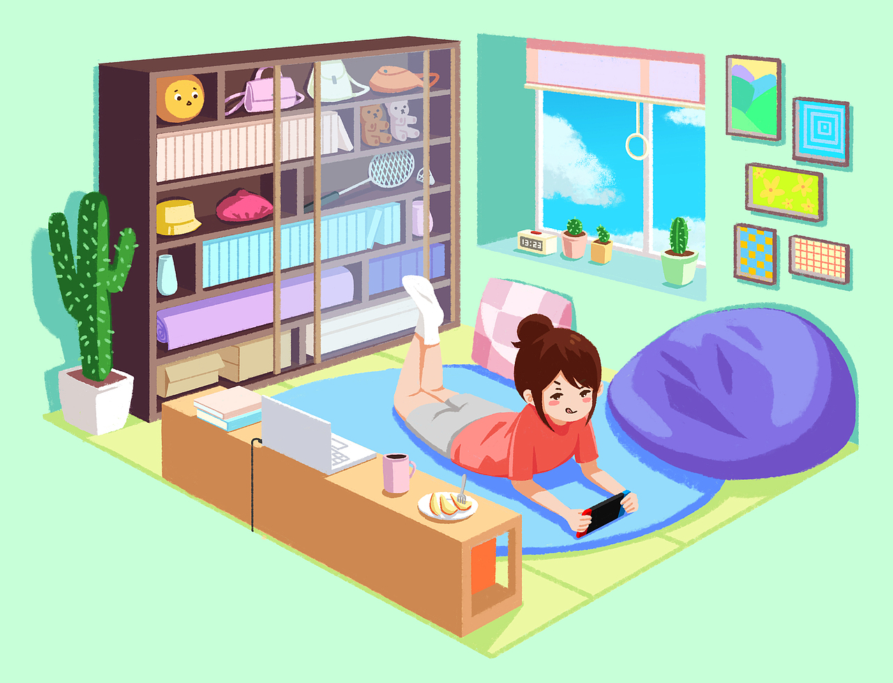 插画练习|宅家的亿天（图ZMjkxMjg2NDg0） - 创作习作 - 站酷设计师lea258025原创素材 - 站酷ZCOOL