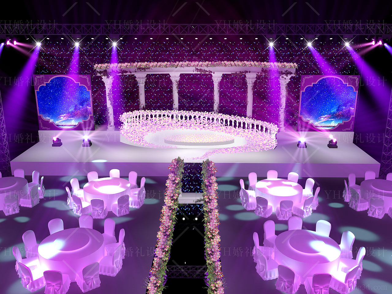 YHwedding婚礼设计图 紫粉色舞台