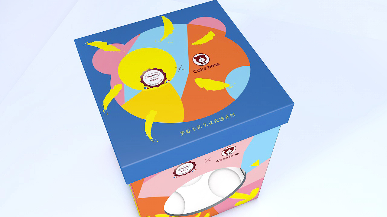 哈根达斯和蛋糕品牌联名冰淇淋蛋糕包装盒设计