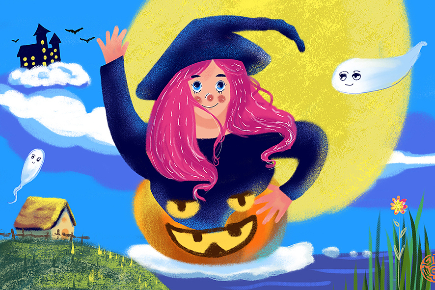 万圣节女巫南瓜小鬼插画