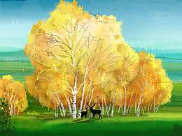 鸿雁场景 水彩气氛图