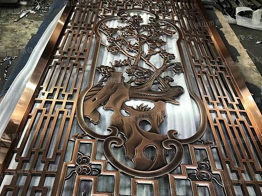 中式梅兰竹菊铝合金浮雕镂空隔断餐厅金属屏风花格玄关