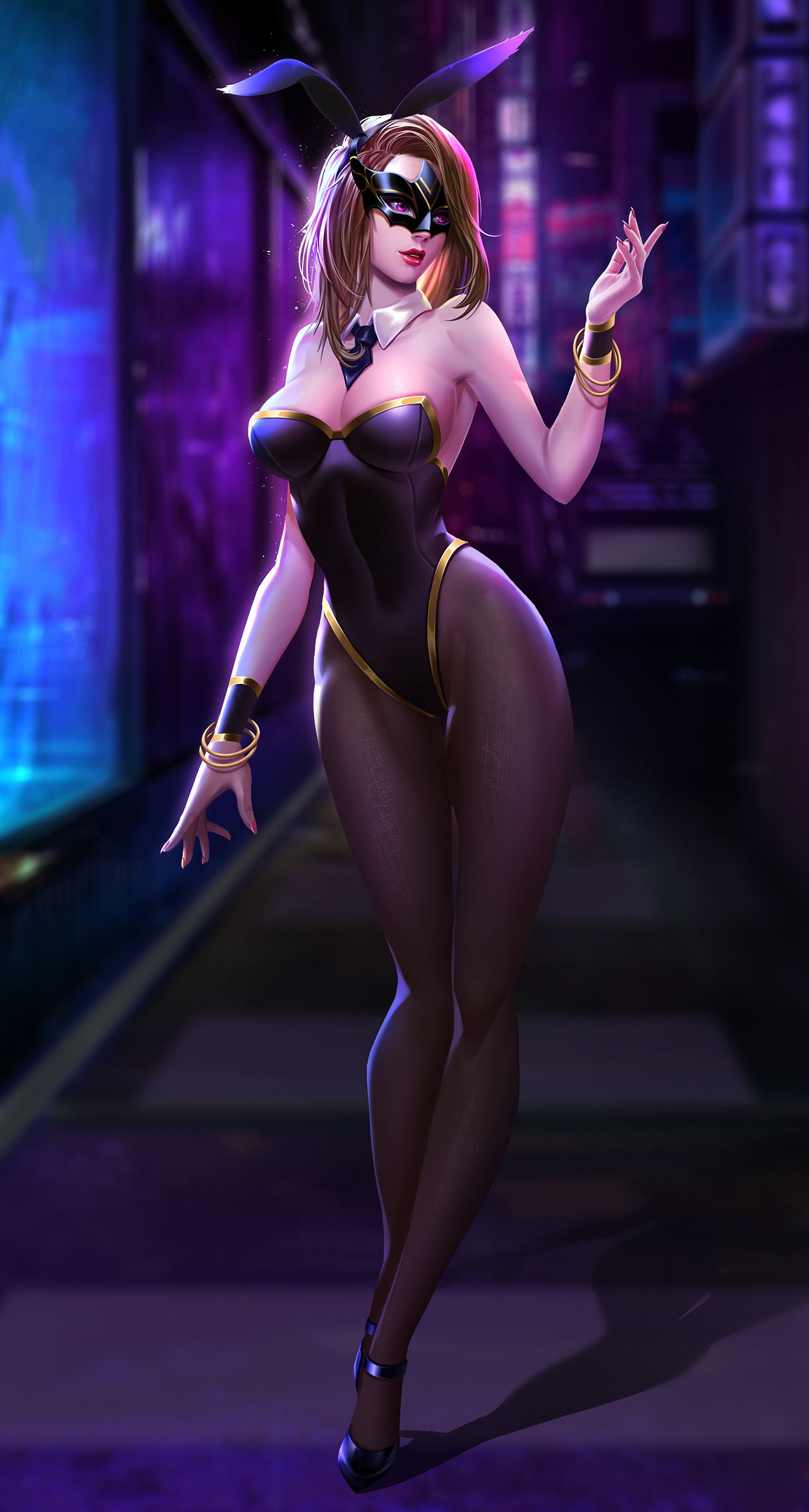 一个兔女郎角色,画面效果往赛博朋克方向偏了一点广州/插画师/4年前