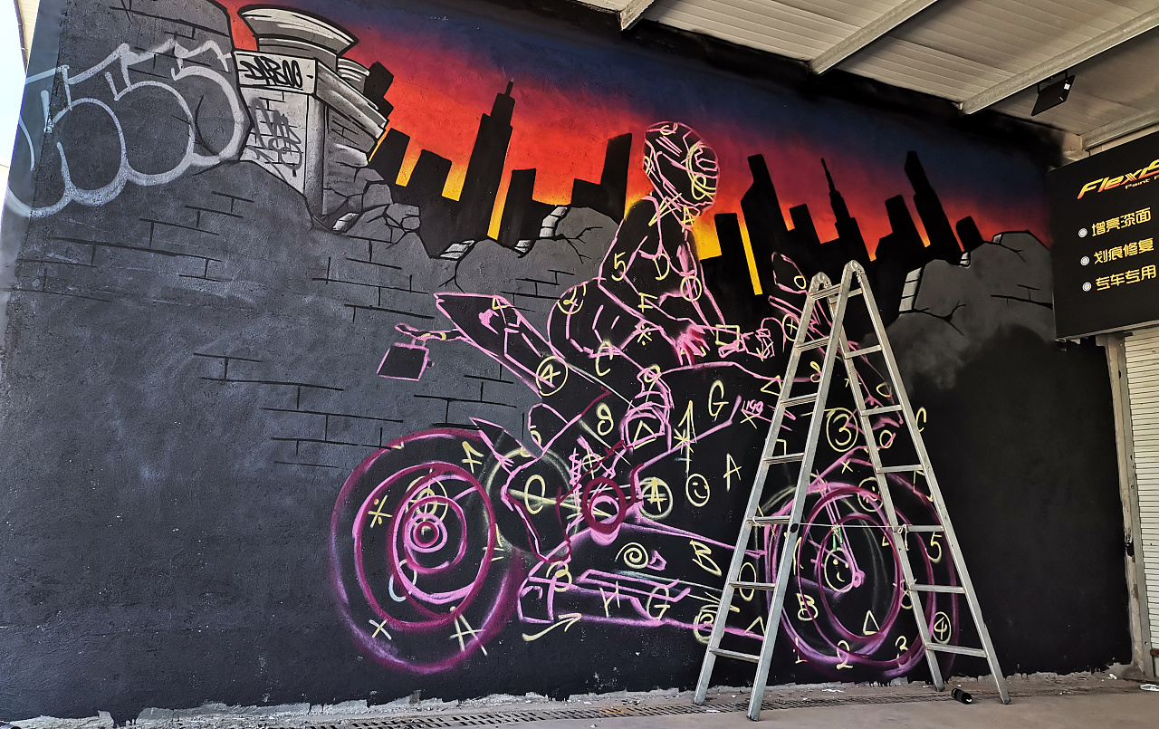 【涂鸦干货】北京杜卡迪1199机车女骑士原创街头涂鸦