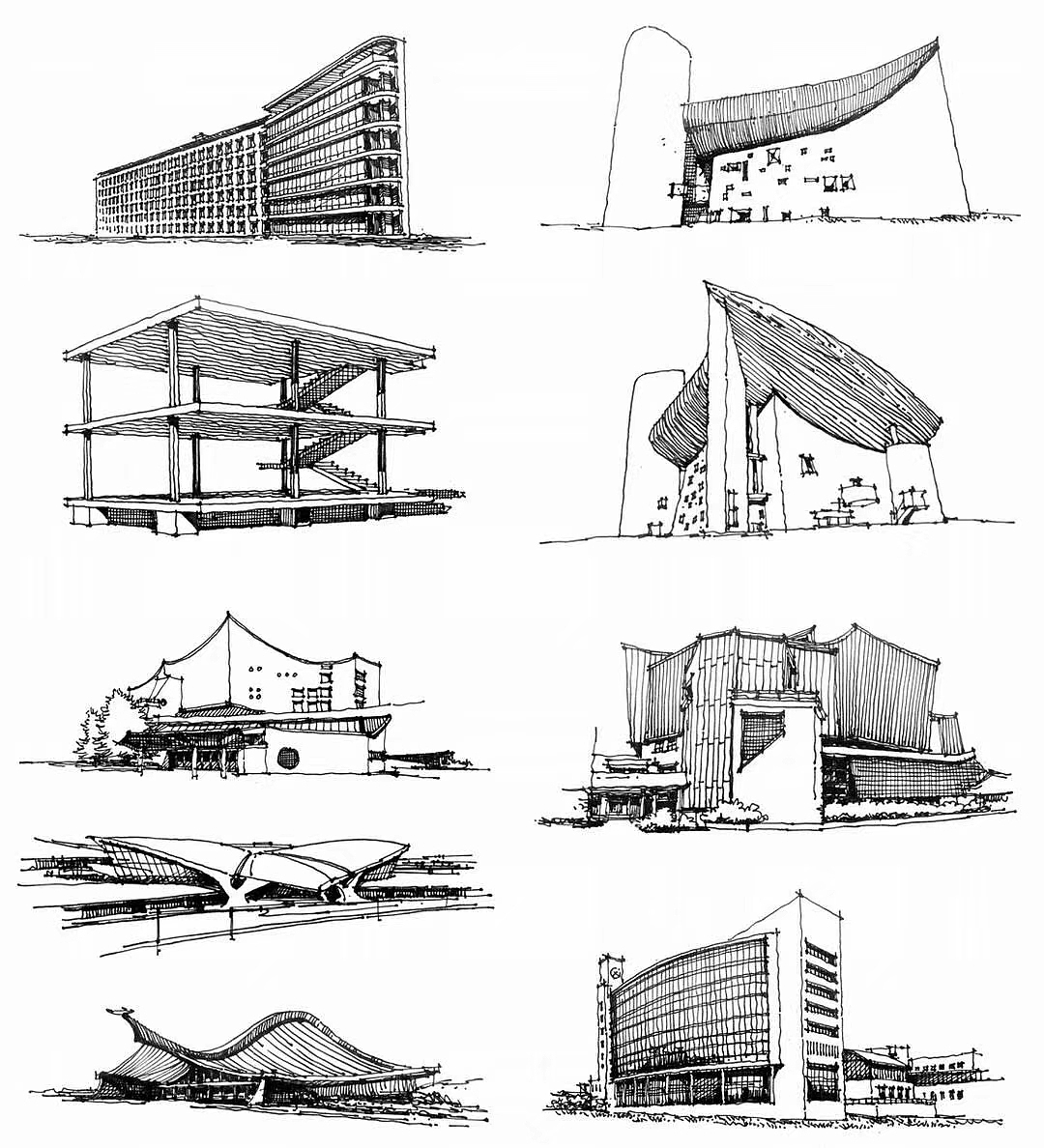 外国建筑近现代史经典作品（图源：绘聚手绘）（图ZMTM3MDkxNDE2） - 建筑设计 - 站酷设计师绘聚设计教育原创素材 - 站酷ZCOOL
