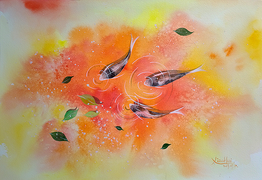 《锦鲤之夏》原创水彩作品