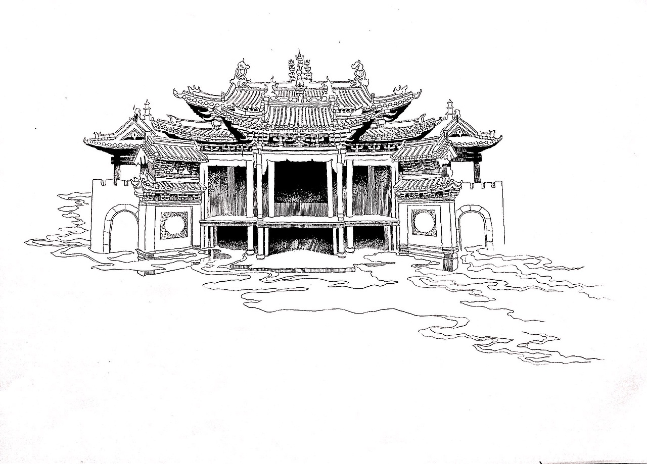 后土庙-戏台 br>        戏台背依三清殿,面向后土行宫大殿,据庙中所