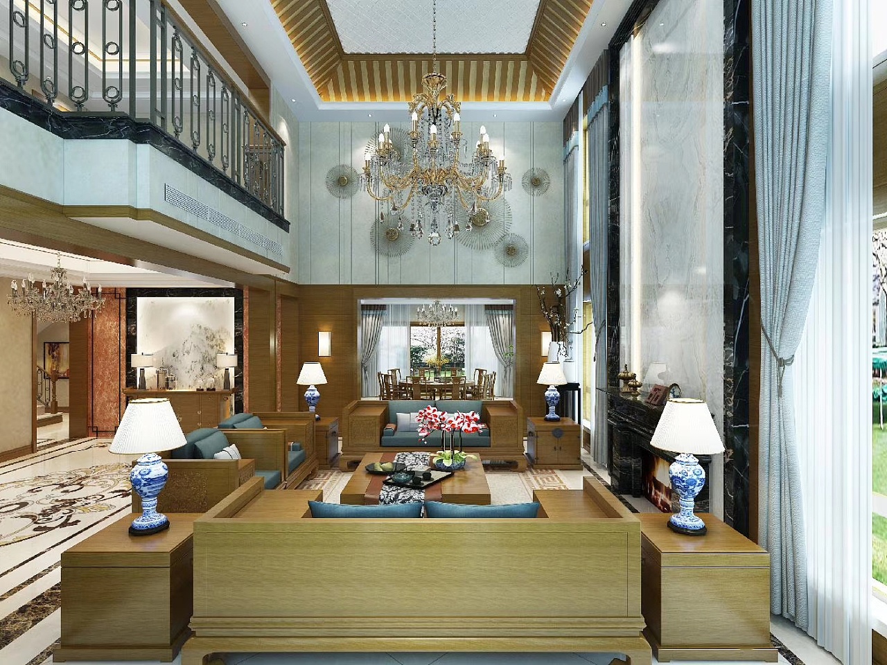 660平独栋别墅新中式风格效果图赏析|空间|家装设计|济南别墅装修设计