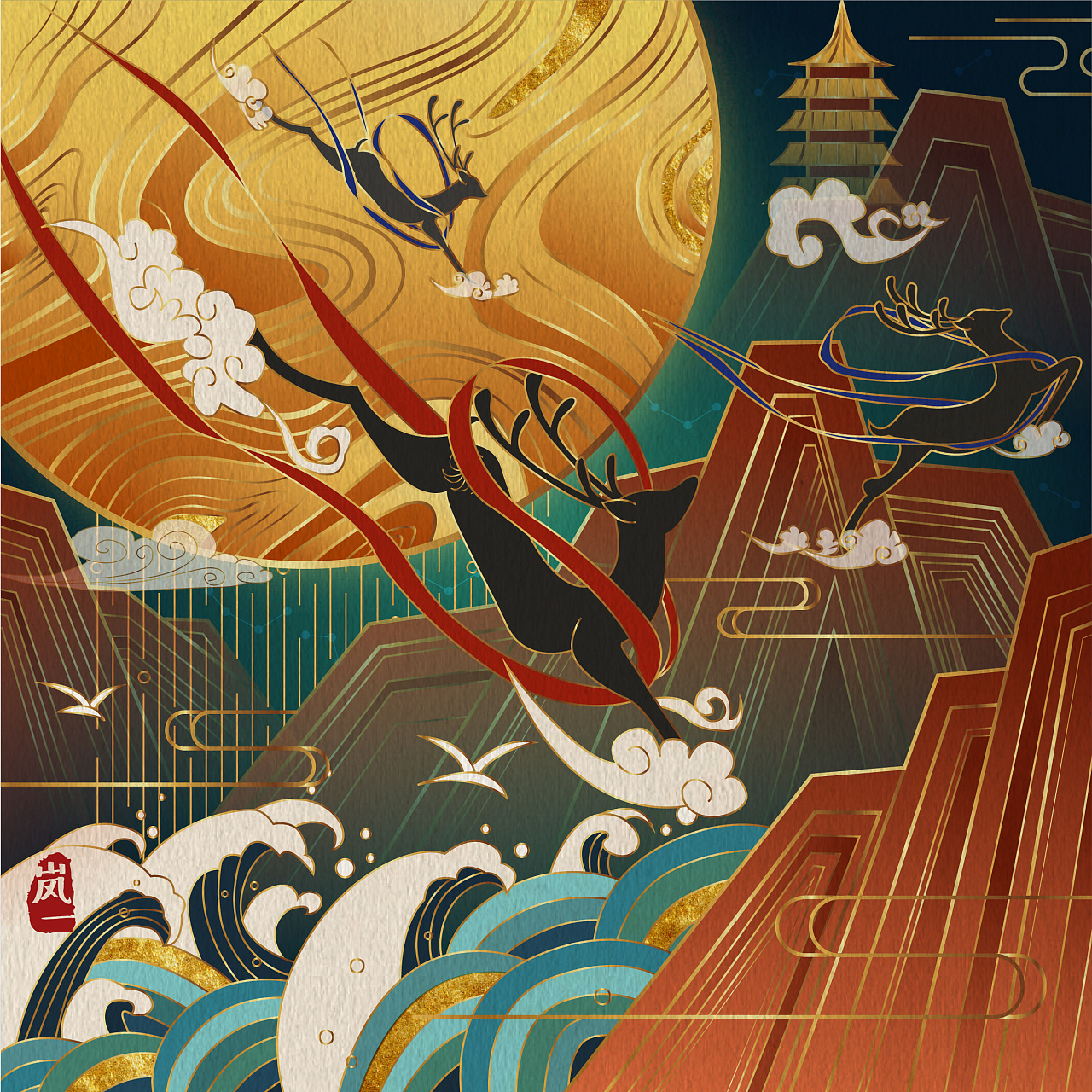 ai矢量国风插画系列6|插画|商业插画|岚一lan一 - 原创作品 - 站酷