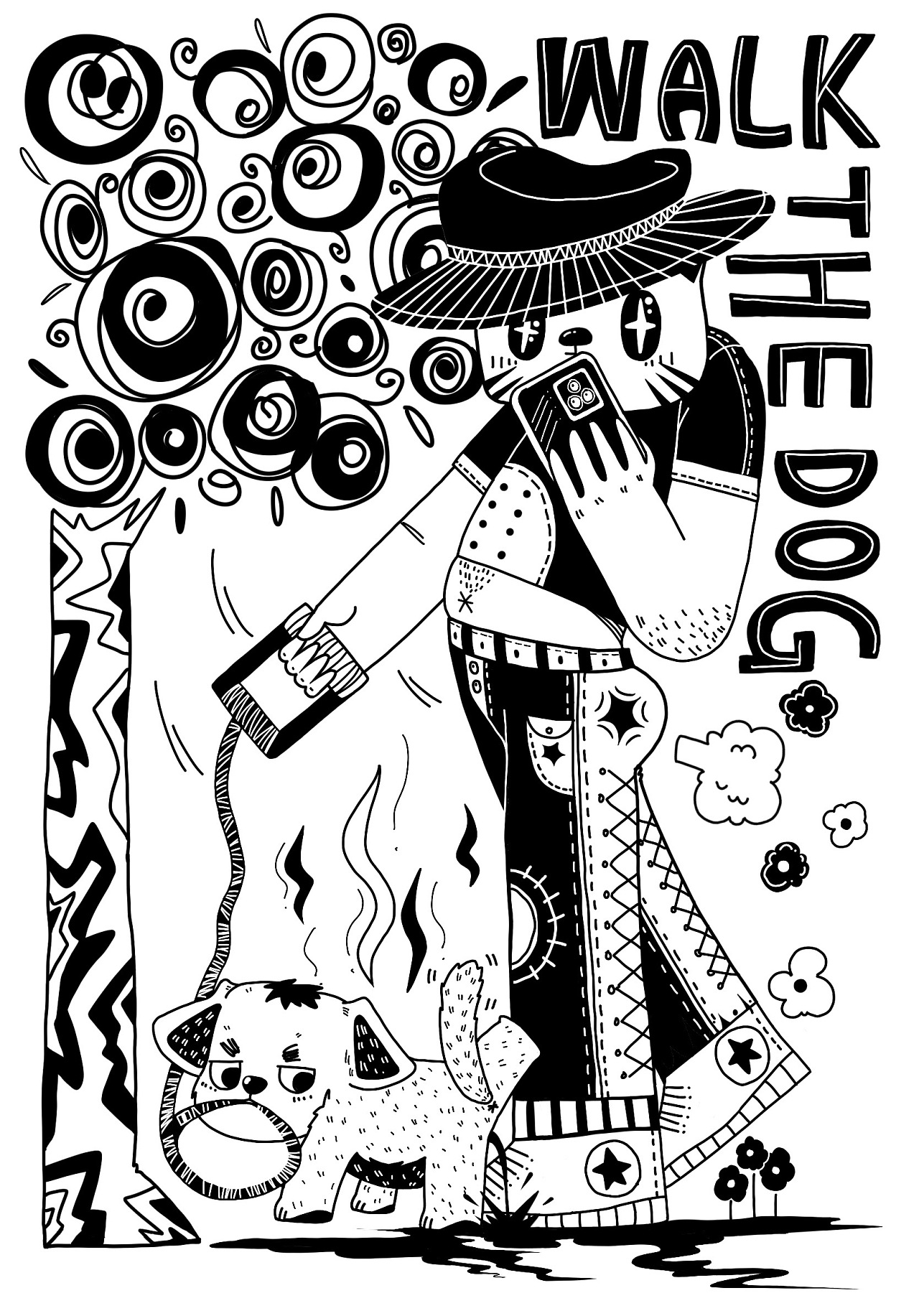 黑白涂鸦|手机依赖症|插画|新锐潮流插画|许星星xx - 原创作品 - 站酷