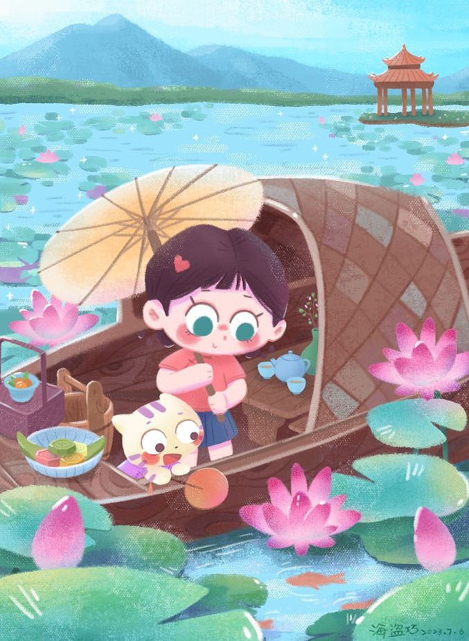 二十四节气插画||小暑插画||荷花池