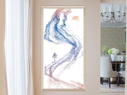 新中式抽象水墨山水意境玄关画