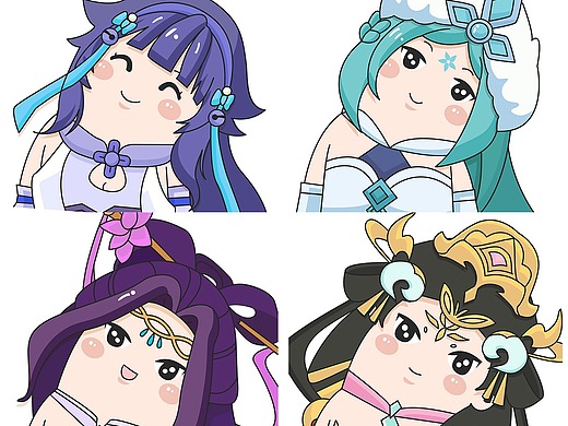 2年前岛山十七号100507插画-艺术插画王者荣耀 四大美女q版旗袍秀5年