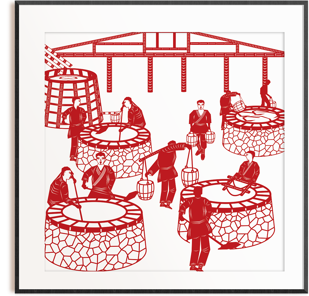 煮盐
煮盐所用到低压火花制盐工艺，每一个步骤都在同一口锅中进行，一共有5个步骤，分别是:提清化净，转磨杂质，下渣盐，产盐。