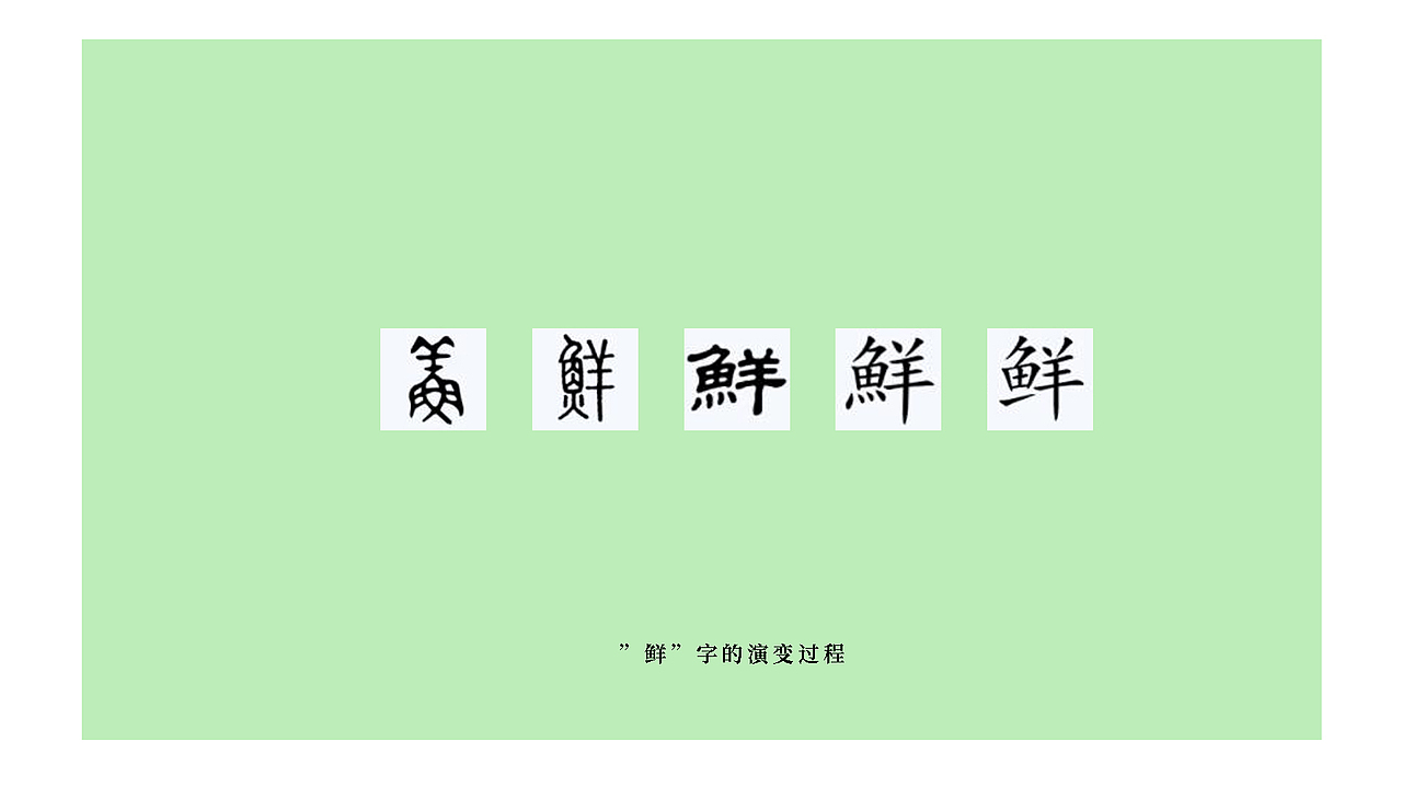 "鲜"字的演变过程: br>金文→篆书→隶书→楷书→简体