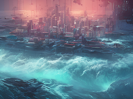 #站酷梦笔#大海，赛博朋克（个人主页-ZNjQ3NzgxNzI=） - AI作品 - 站酷设计师孤灯残云原创素材 - 站酷ZCOOL