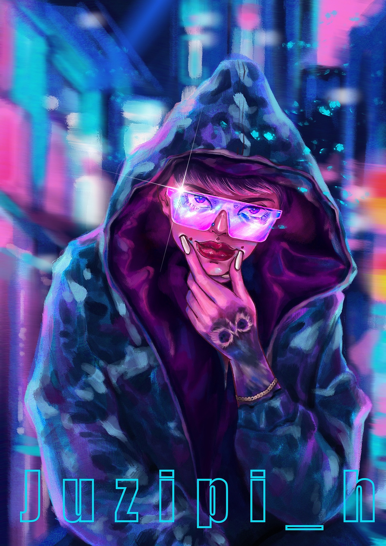 赛博朋克风百日绘8/100|插画|创作习作|橘子皮juzipi_h_原创作品-站酷