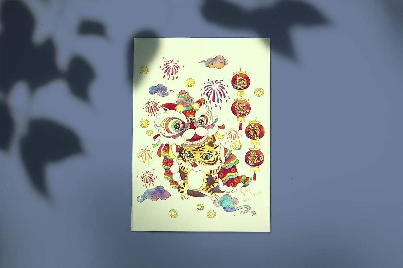 中国风萌虎来袭、虎虎生威、虎贺新春、财神刀马旦年画