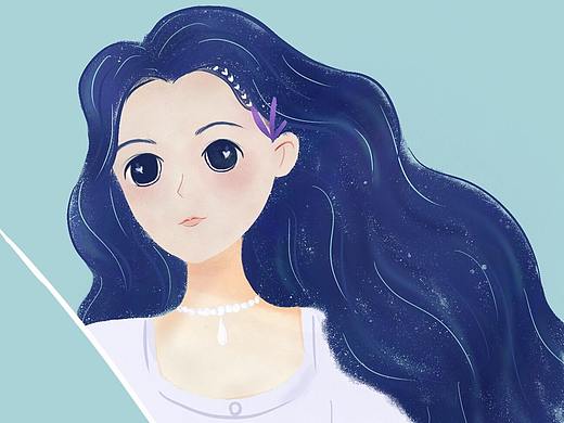 蓝色的可爱妹子,第一次用ipad画