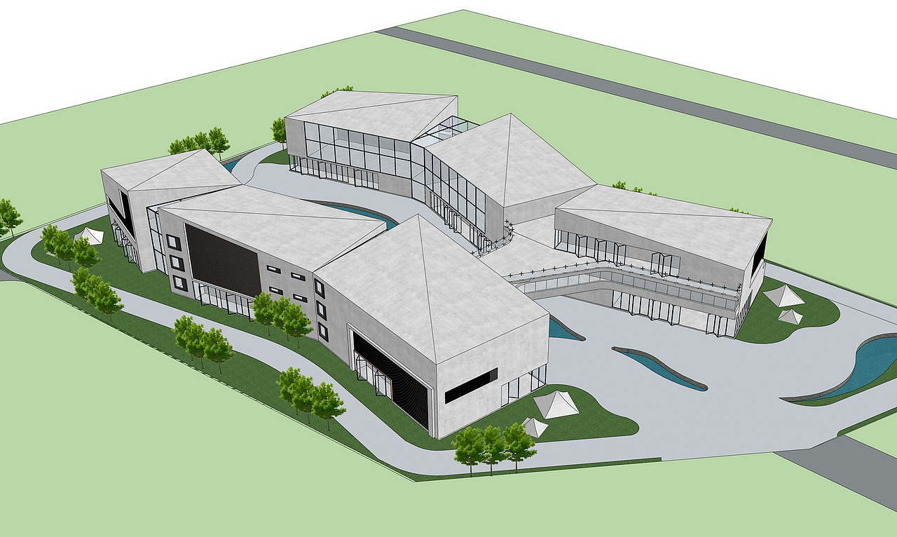 现代文化馆su模型下载