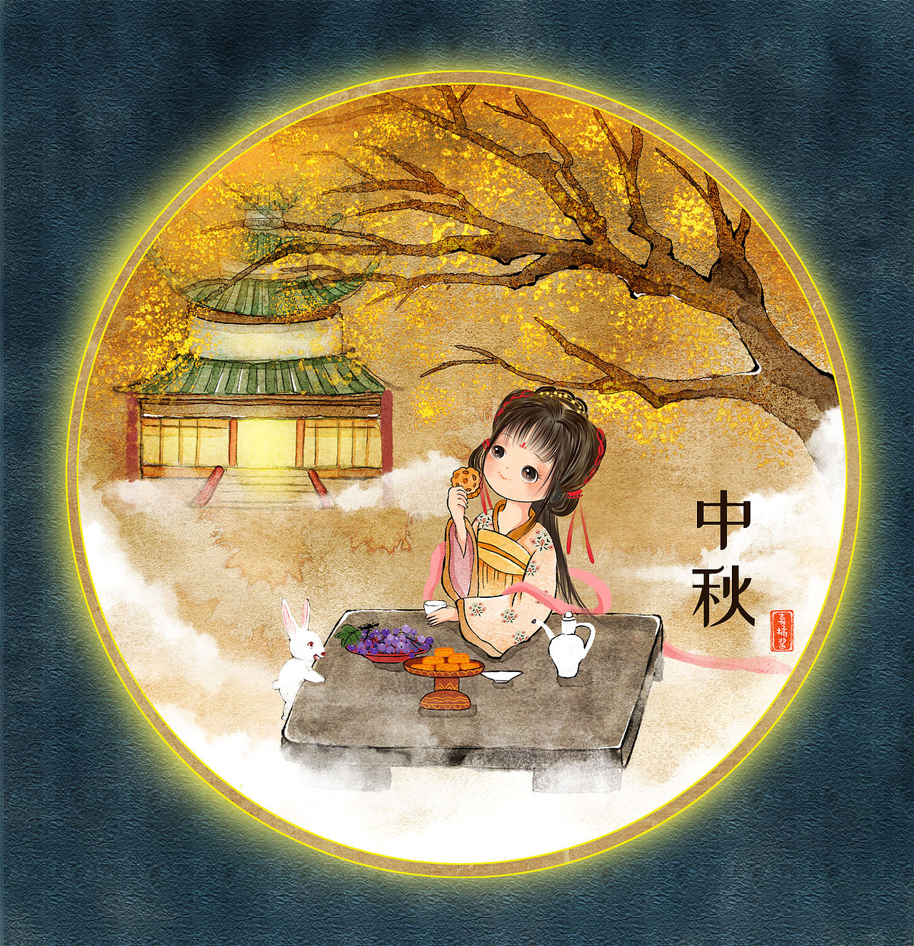 春节 -元宵节大武汉热干面各种风格图书插画古风小女子中秋banner