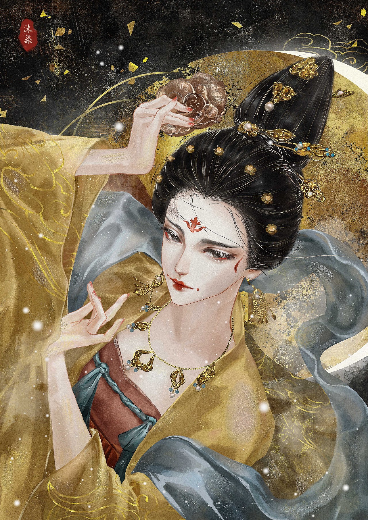 唐代斜红妆美人儿