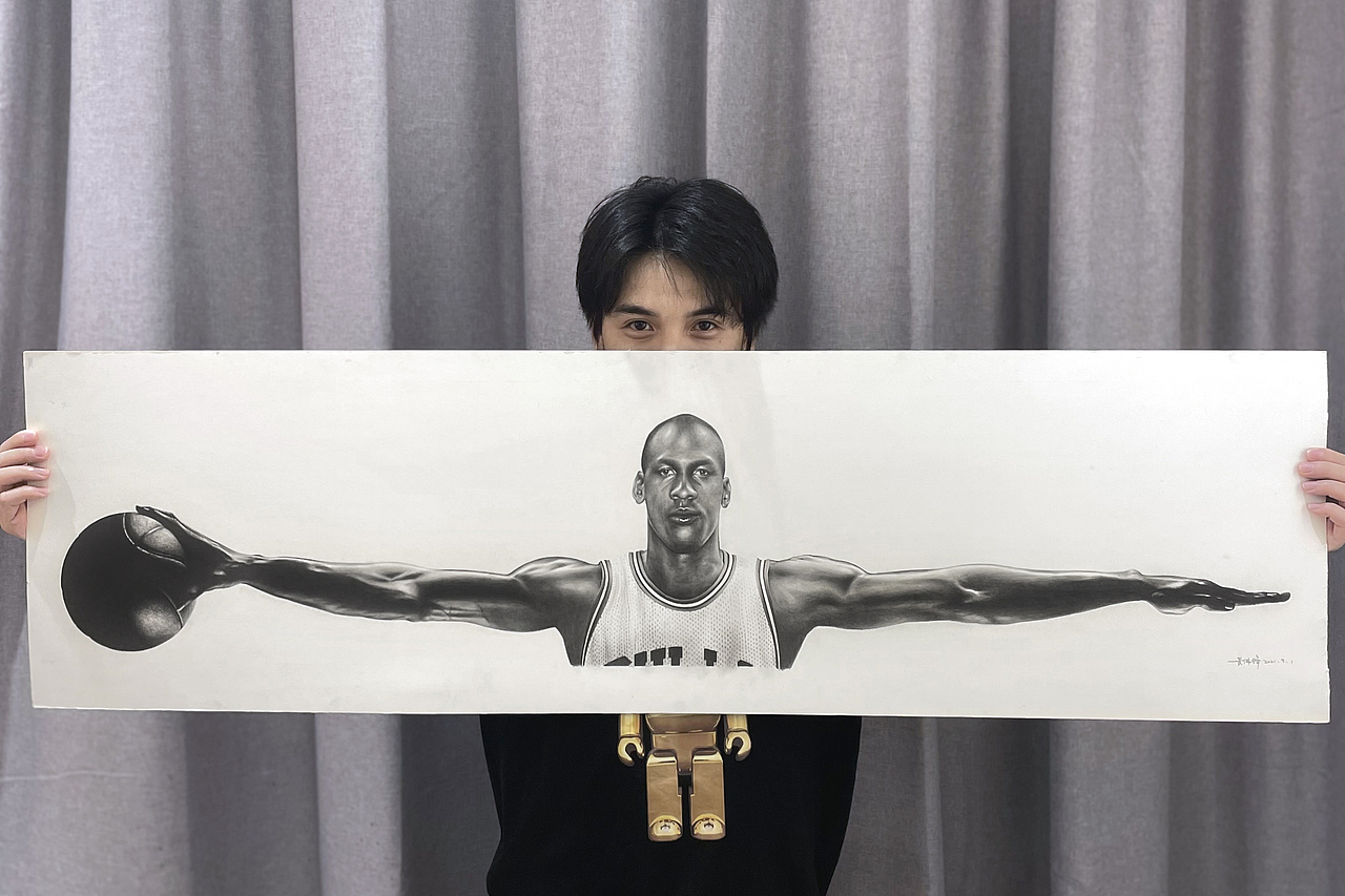 人像素描——飞人乔丹展臂|纯艺术|绘画|面包超人zz - 原创作品