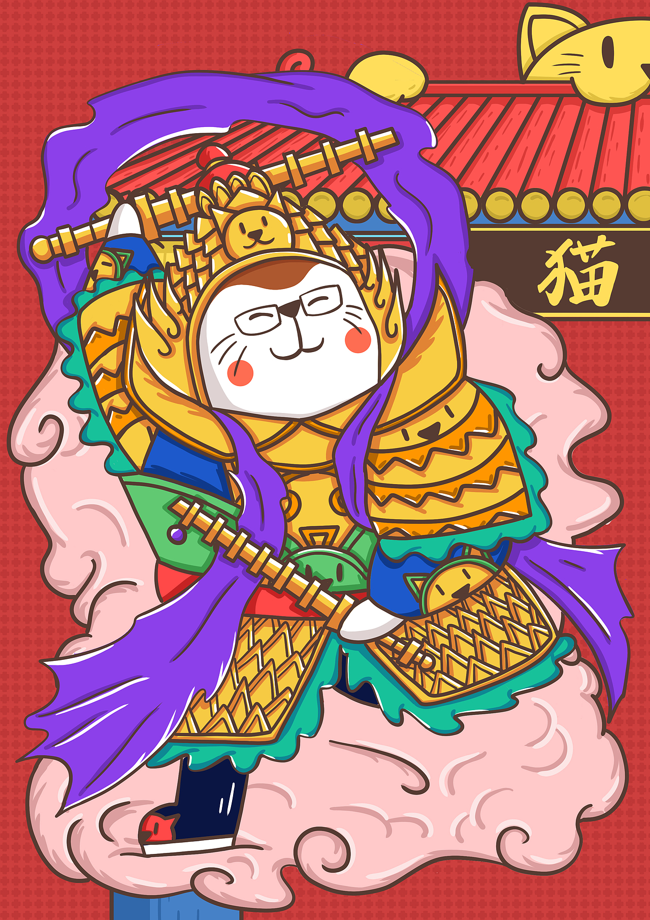 猫村门神|插画|商业插画|rolnig_原创作品-站酷zcool