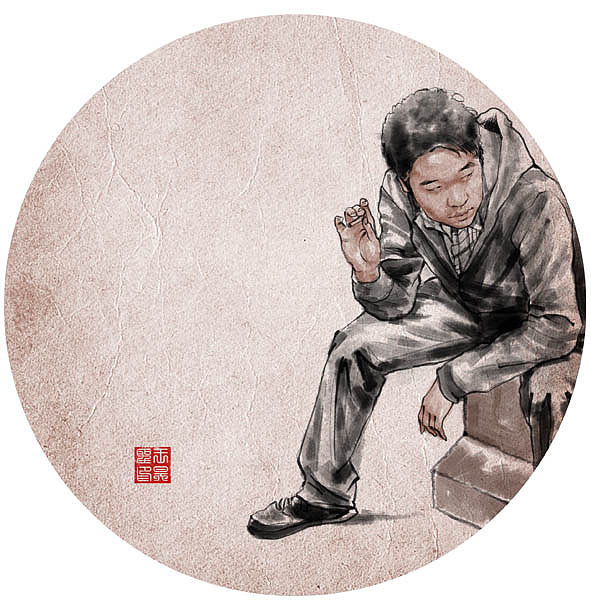 &nbsp;王昊聖是个喜欢之乎者也的人，喜欢古代的东西，所以用水墨画表现他的气质。