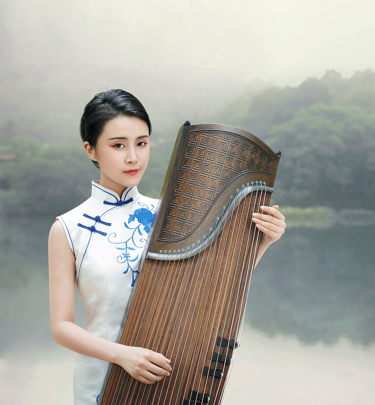 黑檀回纹古筝详情+修图