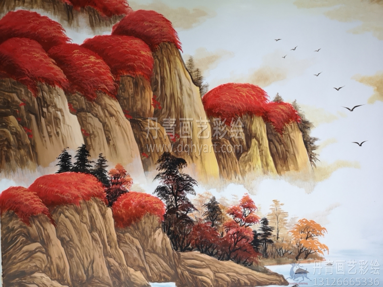 鸿运当头横幅山水画墙绘彩绘涂鸦