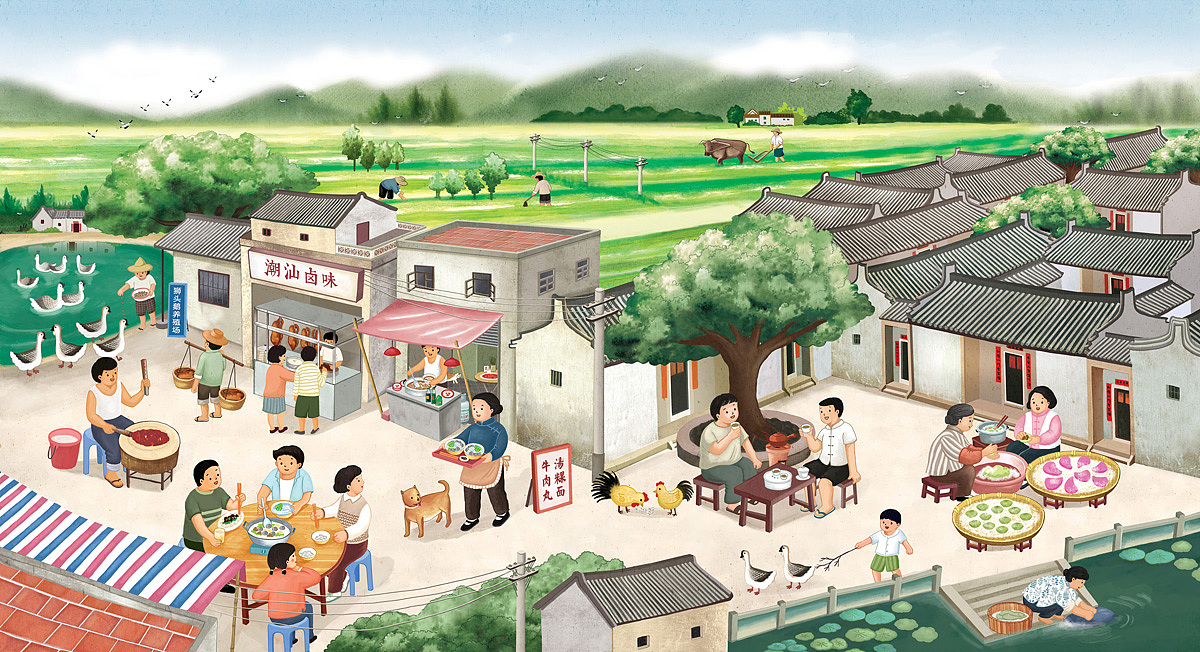广州潮家人主题餐厅墙画
