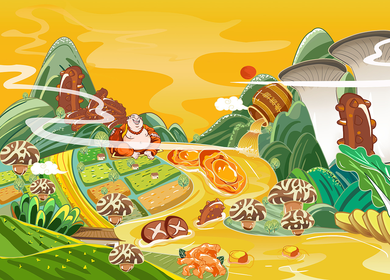 佛跳墙插画包装设计