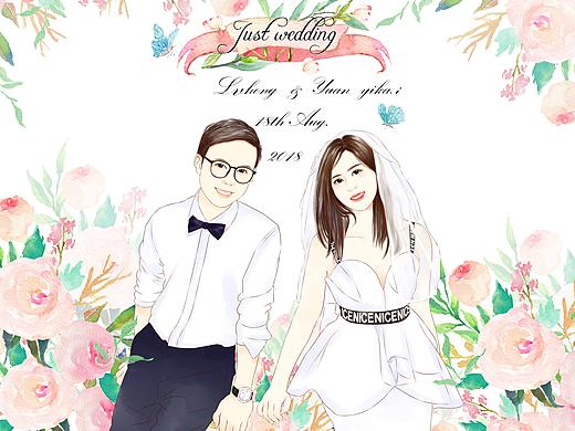一些手绘婚礼插图，新人肖像