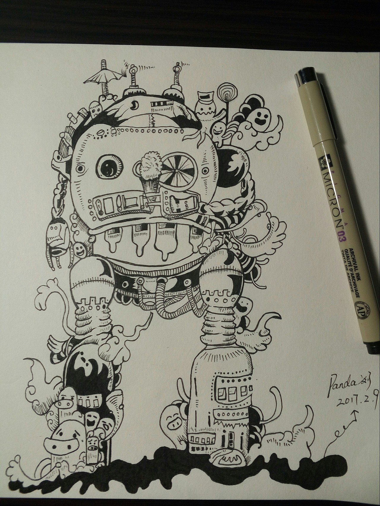 针管笔手绘日涂系列人工智能机器人